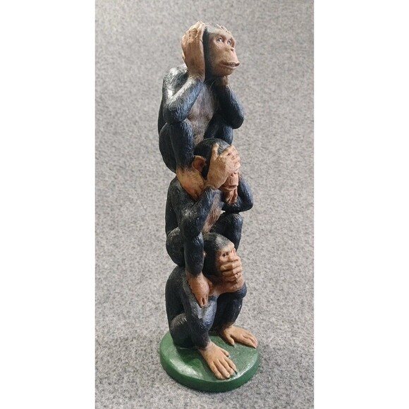 Monkey See No Evil Hear No Evil Speak No Evil Trio Totem Pole 9" Figurine - Picture 2 of 7